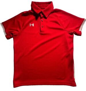 Under Armour HeatGear Boys Youth Medium Red Golf Polo Shirt Short Sleeve